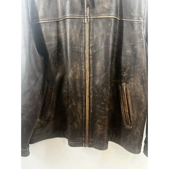 VTG 80's Daniel Cremieux Mens Sz XL Aged Leather Bomber Brown Burnished Jacket - Picture 8 of 16
